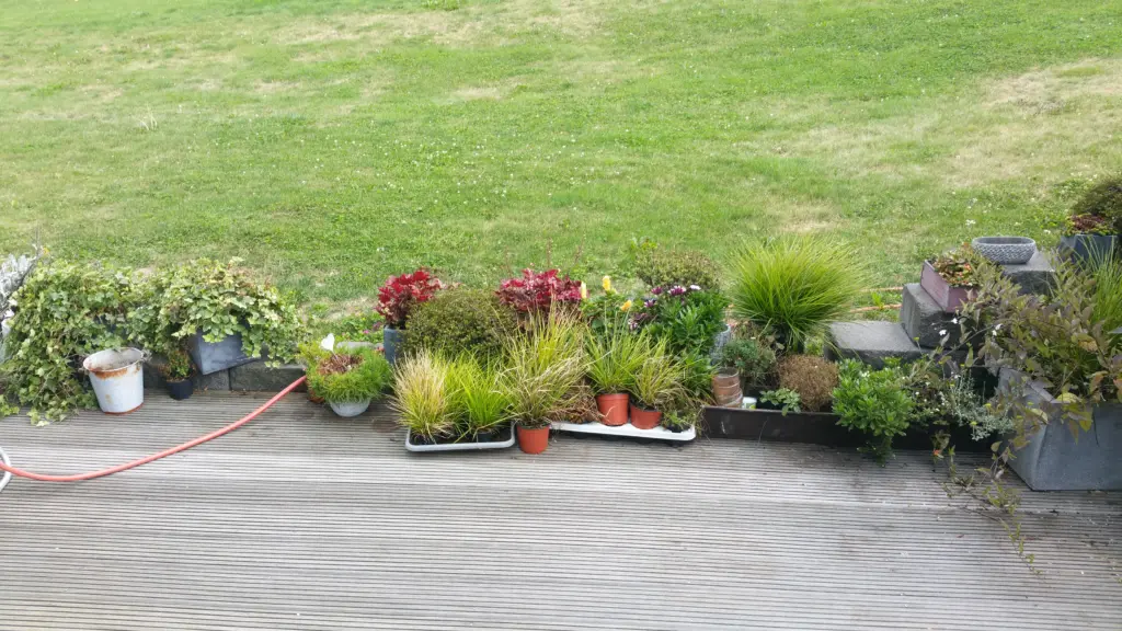 Hybridpool mit Natursteinelementen und Holzterrasse