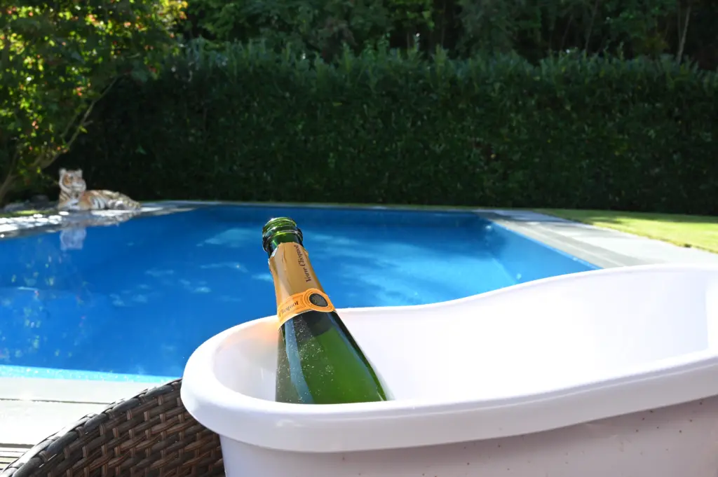 Pool mit modernem Pergola-Design