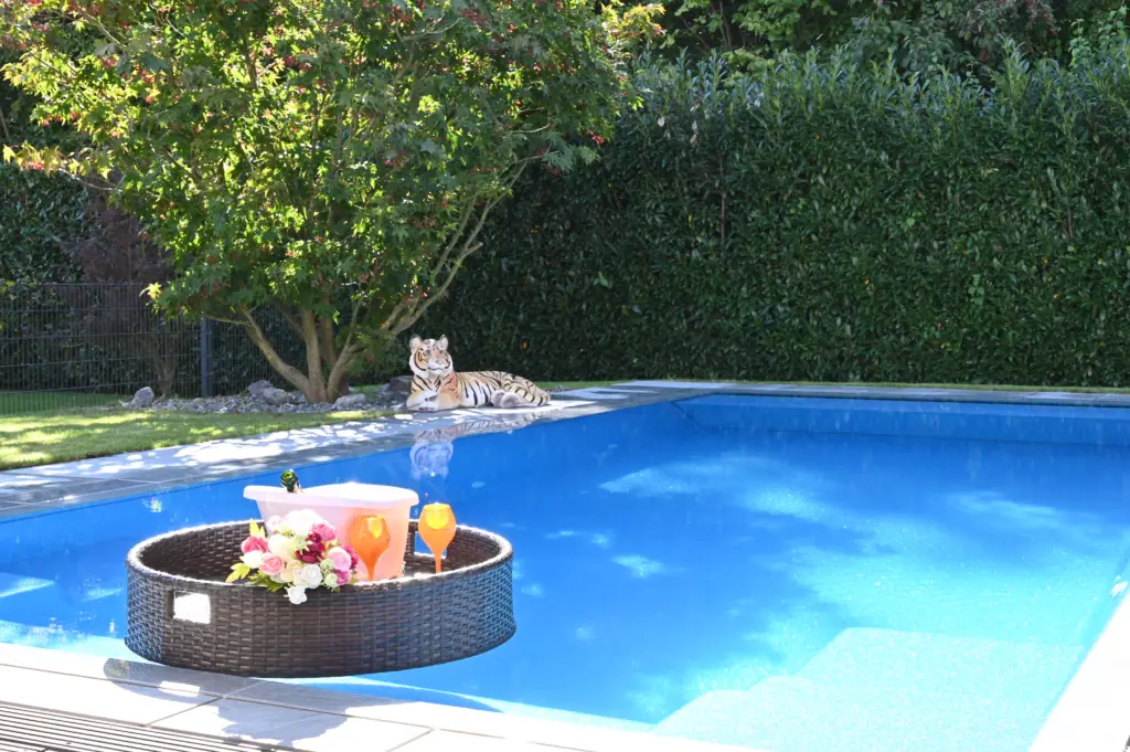 Pool mit modernem Pergola-Design
